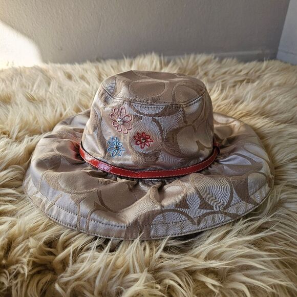 Coach Y2K Early 2000s Monogrammed Embroidered Floral Bucket Hat - Picture 1 of 6